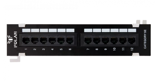 Коммутационная настенная панель FOLAN, 12 портов, Кат.5e, неэкранированная, черная
