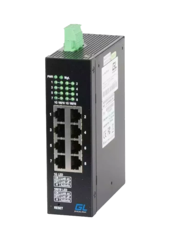 L2 управляемый, индустриальный на DIN рейку, 8 x 10/100/1000 BaseT, питание 12В (блок питания поставляется отдельно 20 Ватт)