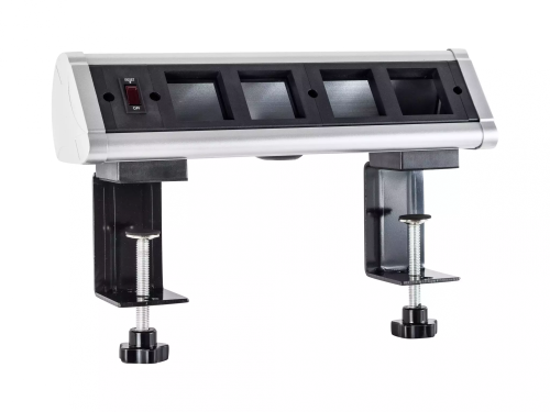 Блок настольный с выключателем нагрузки на 4 модуля (45х45мм) на струбцинах (алюминий), IP20